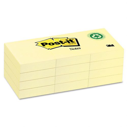 Post it Recycled Notes 15 x 2 Canary 12 100 Sheet Pads