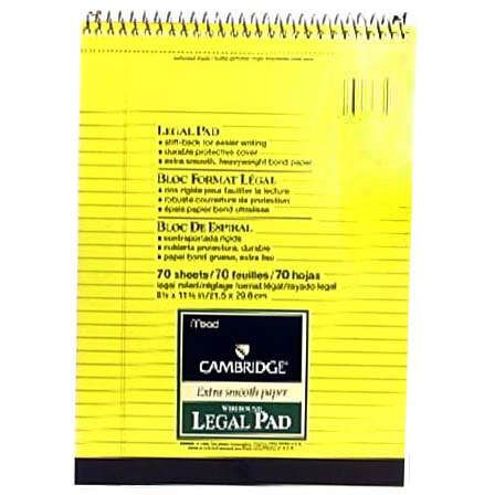 Mead Cambridge Legal Pad Ivory Extra Smooth Paper Ruled 70 Sheets