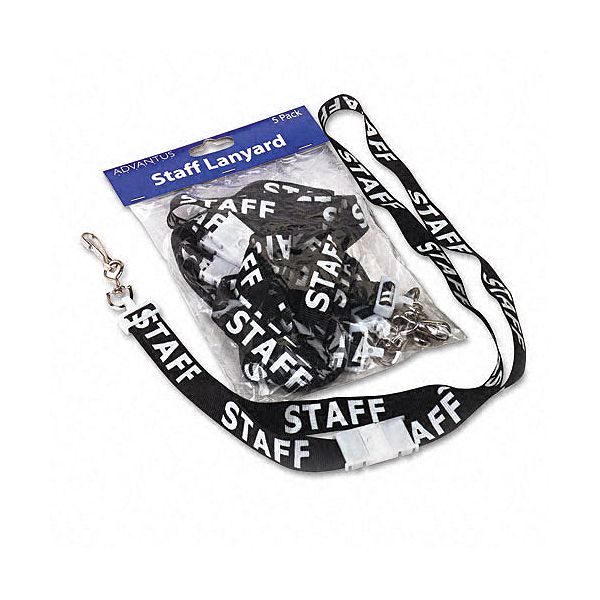 Advantus Staff Lanyard, 36" Nylon Cord, J Hook, Black, 5/pk AVT75504