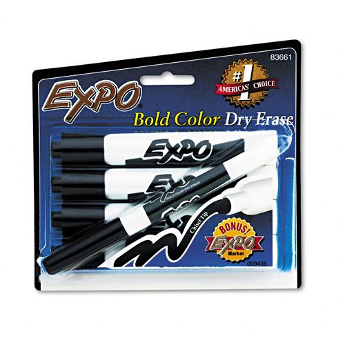 EXPO Dry Erase Markers, Chisel Tip, Black, 4/Set
