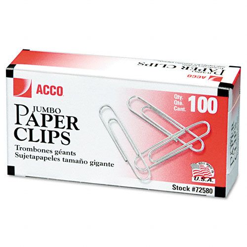 ACCO Smooth Jumbo Paper Clips 100Box 10 BoxsPk
