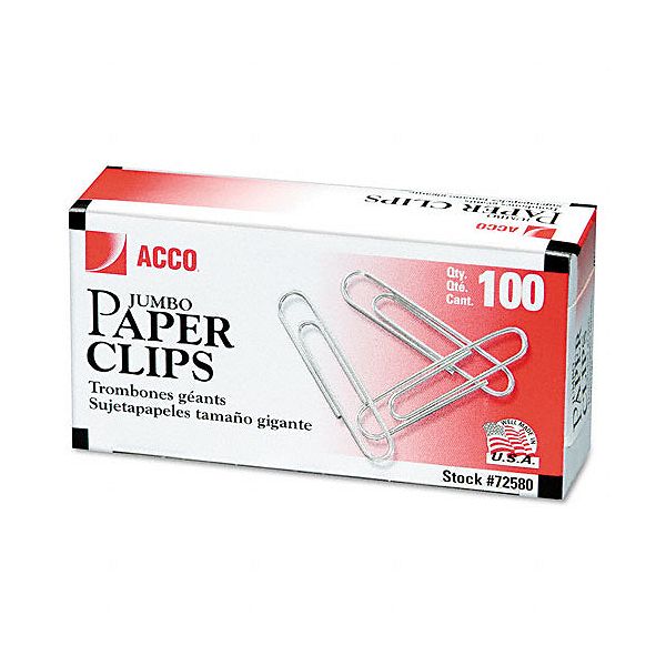 Acco Smooth Jumbo Paper Clips, 100/box, 10 Boxs/pk ACC72580