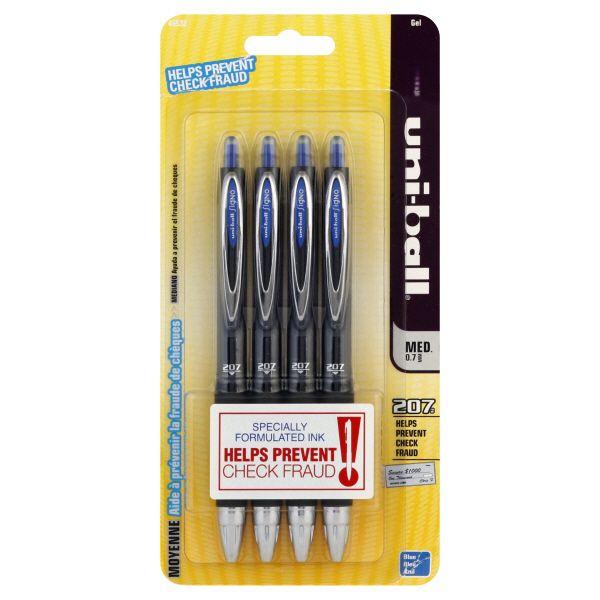uni ball 207 Gel Pens Medium 07 mm Blue 4 pens