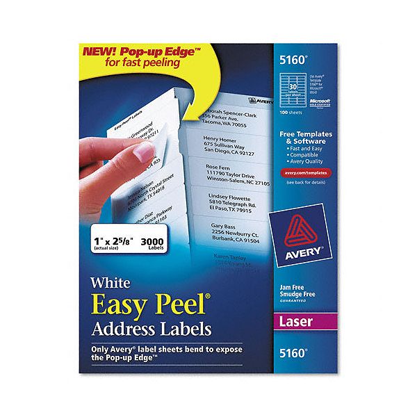 Labels & Tags Avery Easy Peel Laser Mailing Labels AVE5160