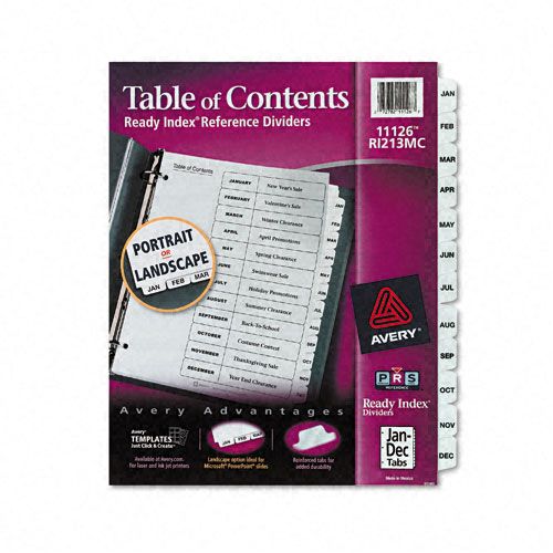 Avery Ready Index Month Tab Titles Letter BlackWhite