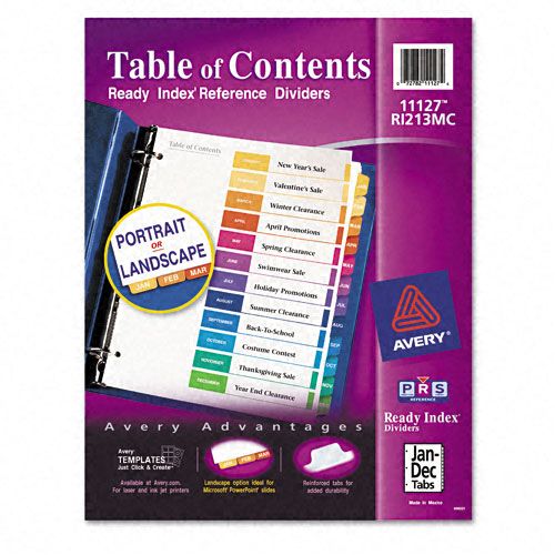 Avery Jan Dec Table of Contents Divider Letter
