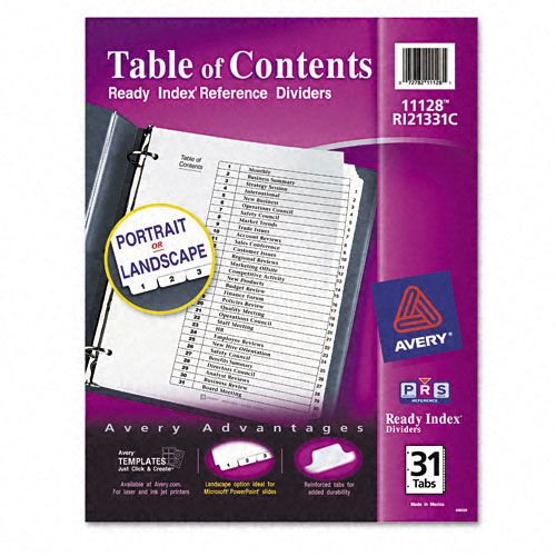 Avery Ready Index 1 31 Tab Titles Letter BlackWhite