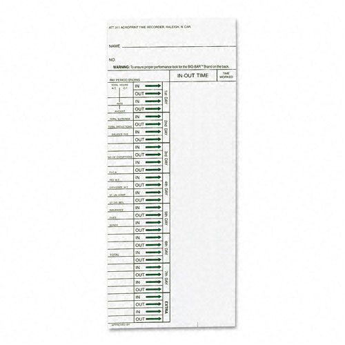 Acroprint Weekly Time Card for Model ATT310 Time Recorder