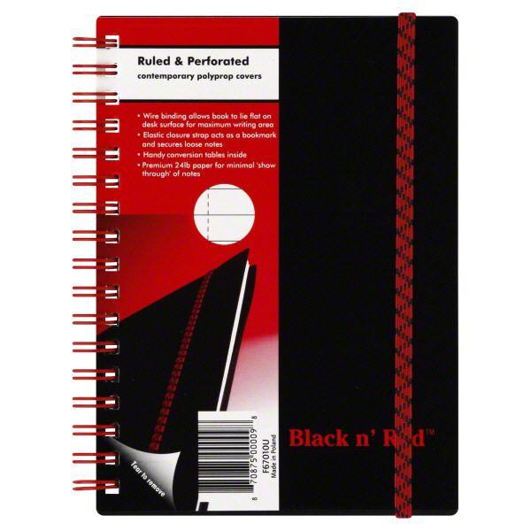 Black n Red Notebook Ruled Perforated 140 Pages 1 Book