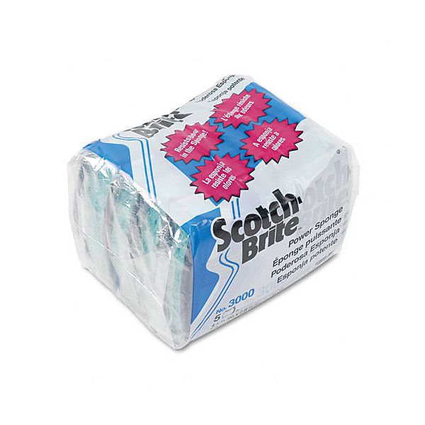 3m Scotch-brite Power Sponge, Teal, 5/pack MMM3000CC