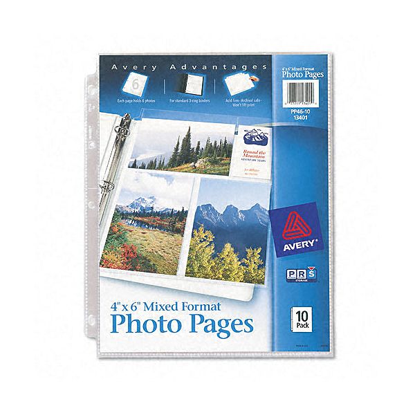 Avery Photo Pages, Six 4 x 6, 3-Hole Punched, 10/Pk