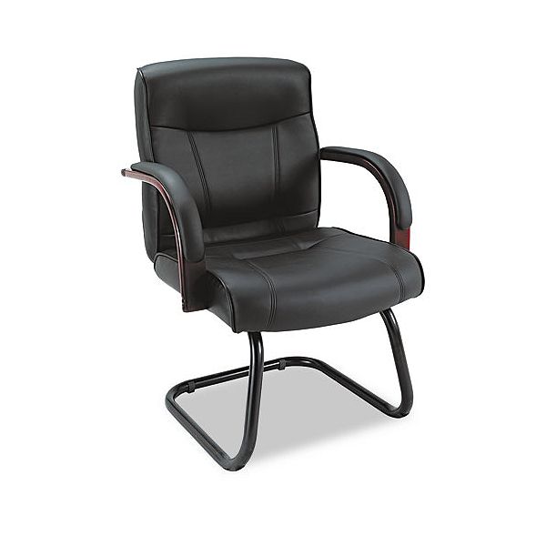 Alera Madaris Series Leather Guest Chair With Wood Trim ALEMA43LS10M