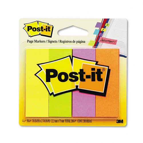 Post it Page Markers Neon Colors Four Pads of 50 Strips