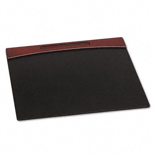 Rolodex Mahogany Wood Black Faux Leather Desk Pad