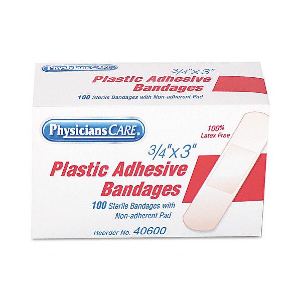 Acme United Plastic Adhesive Bandages, 3/4 X 3, 100 Per Box ACM40600