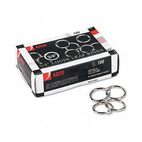 Acco Metal Book Rings, 3/4" Diameter, 100 Rings Per Box ACC72201