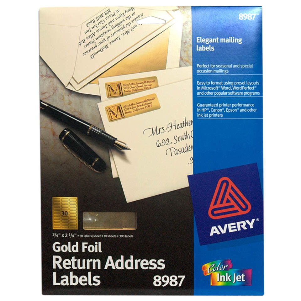Avery Labels, Return Address, Gold Foil, 8987, 300 labels
