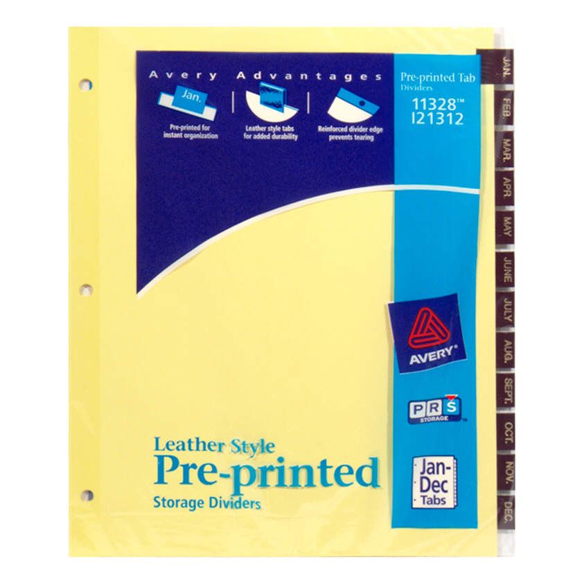 Avery Pre Printed Storage Dividers Leather Style Jan Dec Tabs 1 set