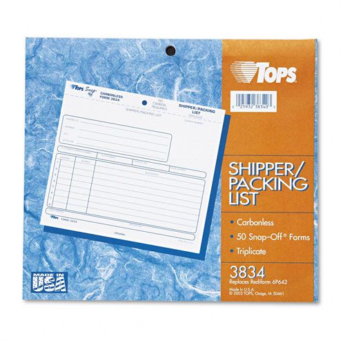 TOPS Triplicate Snap Off ShipperPacking List