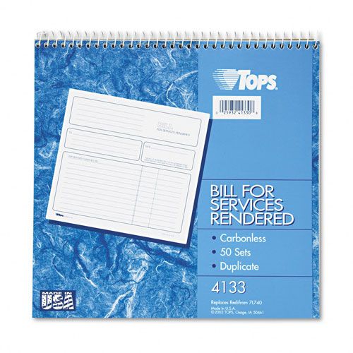 TOPS Spiral Carbonless Labor Service Invoice Book