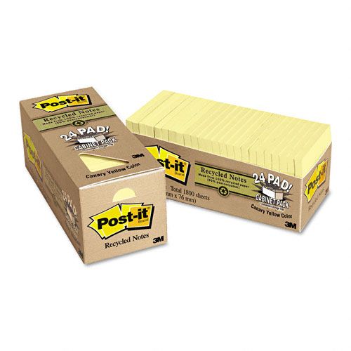 Post it Recycled Notes 3x3 Canary Yellow 75 Sheet Pads