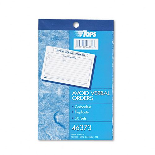 TOPS Avoid Verbal Orders Carbonless Manifold Book