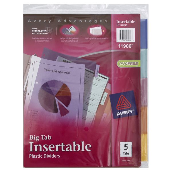Avery 11900 Big Tab Insertable Dividers Plastic 5 tabs