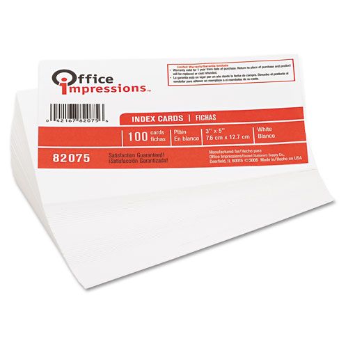 Office Impressions Unruled Index Cards 3 x 5 White 100 per Pack