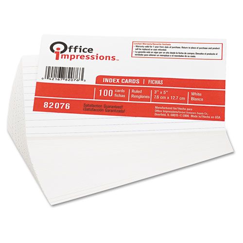 Office Impressions Ruled Index Cards 3 x 5 White 100 per Pack