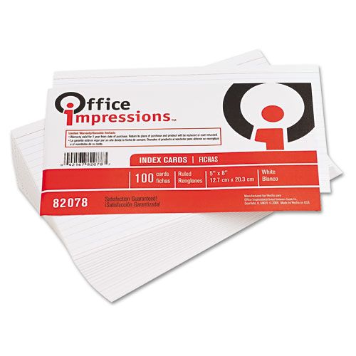Office Impressions Ruled Index Cards 5 x 8 White 100 per Pack