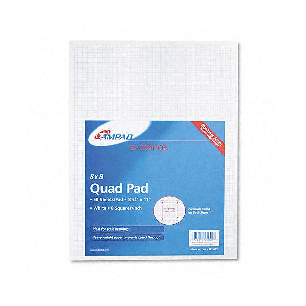 Ampad 20lb Quadrille Pad, 8 Squares/inch, 50-sheets AMP22005