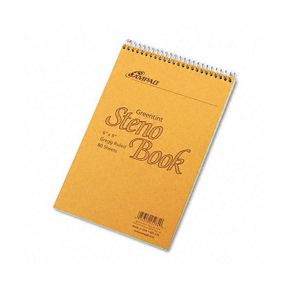 Ampad Steno Book, Gregg Rule, Green Tint, 80 Sheets AMP25274