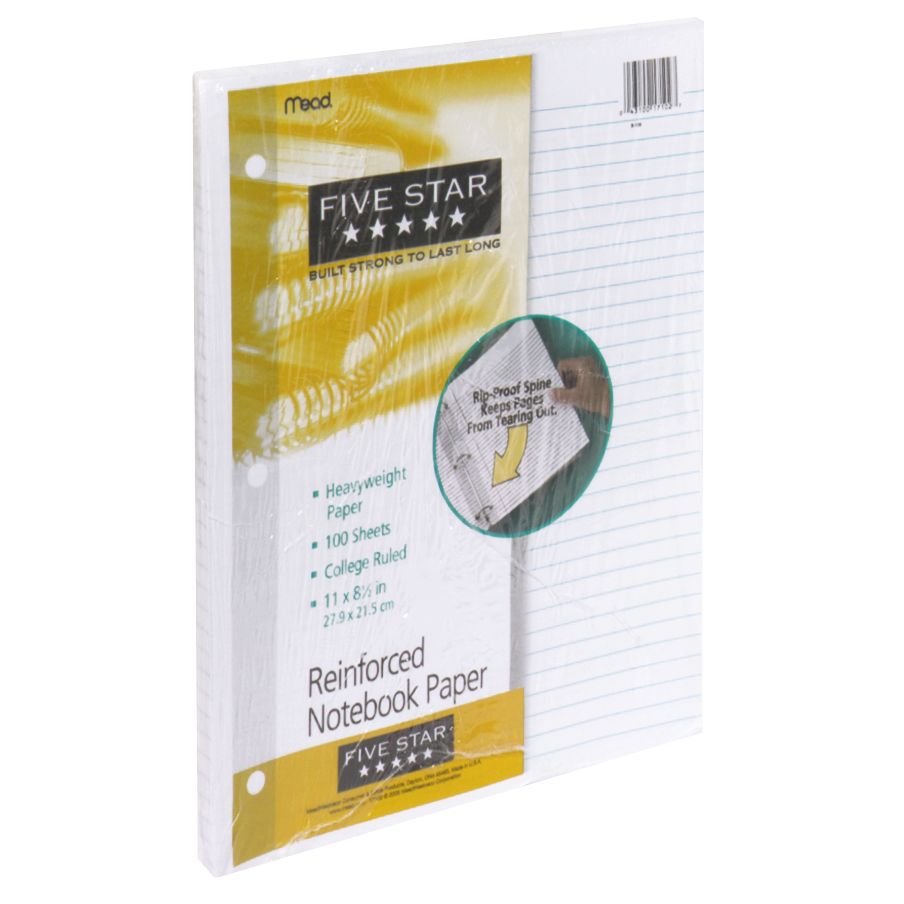 Mead Five Star Reinforced Notebook Paper College Ruled 100 sheets