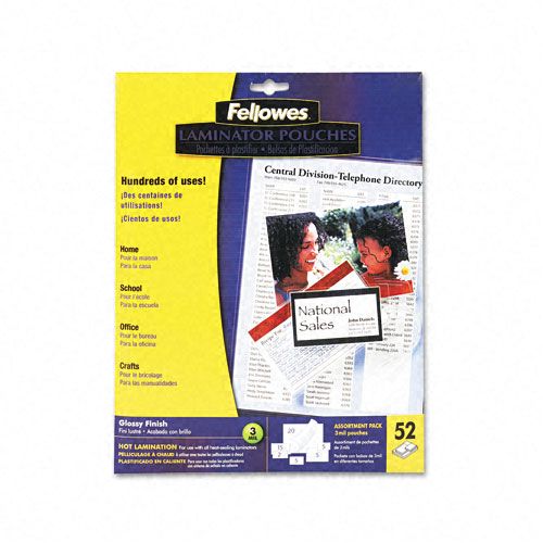 Fellowes Clear Laminating Pouch Assortment 3mm Pack of 52