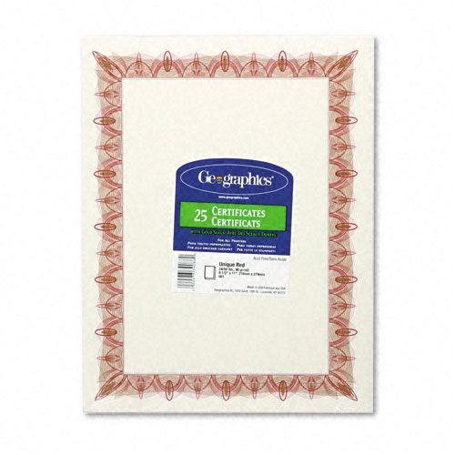 Geographics Award Certificates wGold Seals Red Border 25Pk