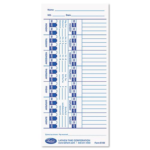 Lathem Time Universal Time Card White 100 per Pack