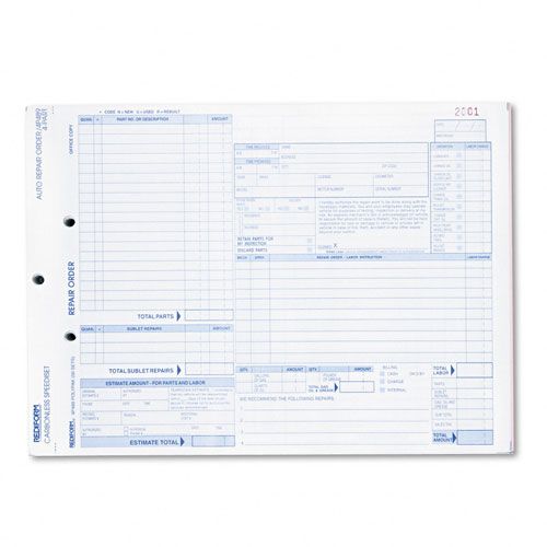 Rediform Speediset Four Part Auto Repair Form