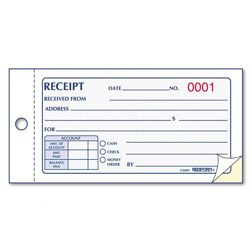 Rediform Small Carbonless Money Receipt Book