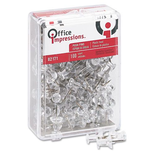 Office Impressions Plastic Head Push Pins 3834 Point Clear 100