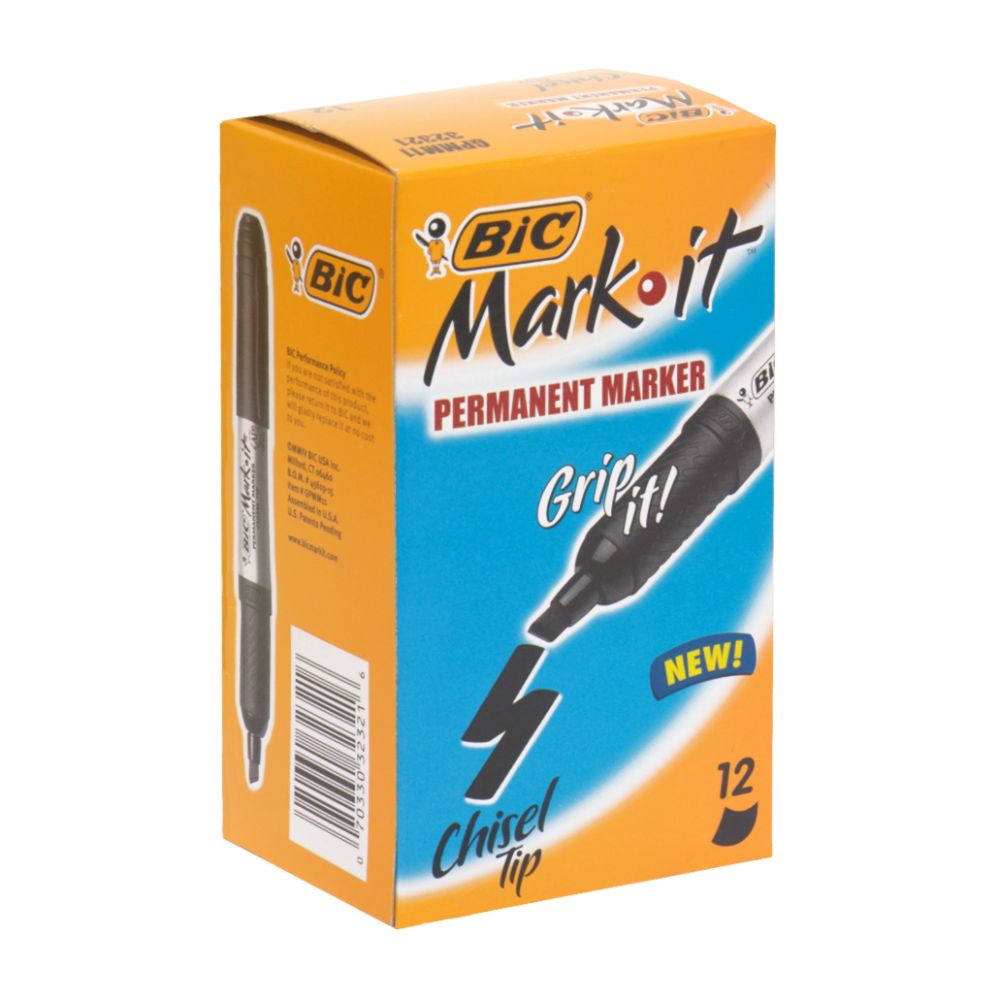 BIC Salon Permanent Markers Chisel Tip Black 12 markers