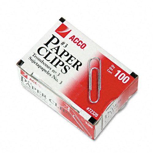 ACCO Smooth Finish 3 Paper Clips 100Box 10 BoxsPk