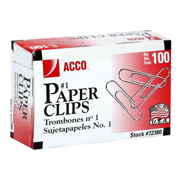 Acco Acco Paper Clips, No. 1, 100 Paper Clips ACC72380