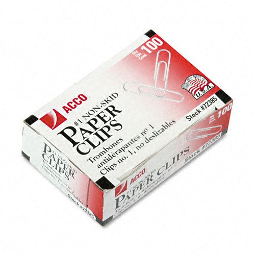 ACCO Nonskid 1 Paper Clips 100Box 10 BoxsPk