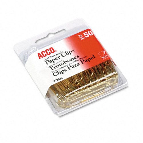 ACCO Paper Clips Wire Jumbo 1 3434 Gold Tone 50Box