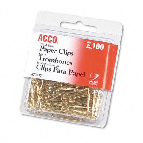 ACCO Wire Gold Tone Paper Clips No 2 1 1834 100Bx