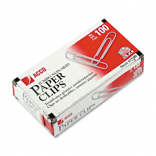 ACCO Nonskid Jumbo Paper Clips 100Box 10 BoxsPk