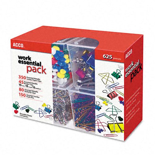 ACCO Variety Pack of Clips and Push Pins 625 pieces
