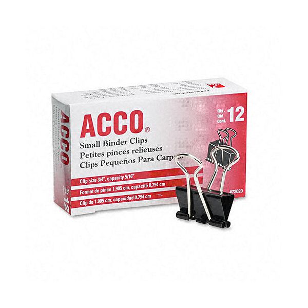 Acco Binder Clips, Steel Wire, 3/4" Cap., Dozen ACC72020
