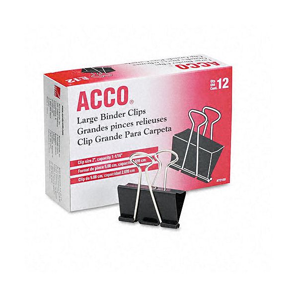 Acco Binder Clips, Steel Wire, 1" Capacity, Dozen ACC72100