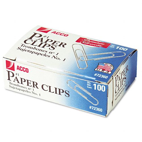 ACCO Smooth Finish 1 Paper Clips 100Box 10 BoxsPk